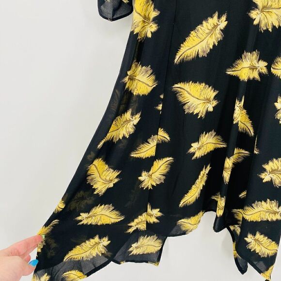 Disney Beauty and the Beast Large Black & Gold Feather Cold Shoulder Mini Dress - Picture 6 of 10